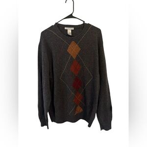 Geoffrey Beene Men's XL 100% Lambswool Argyle Sweater Classic Fall Knit
